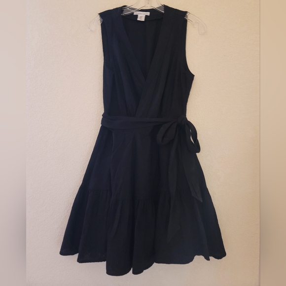 Christian Lacroix Black Linen Wrap Dress Womens Size Medium Sleeveless Pockets - Picture 2 of 16